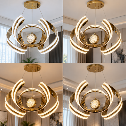 Gold Orbit Crystal LED Chandelier – أوربيت جولد كريستال - صورة 2